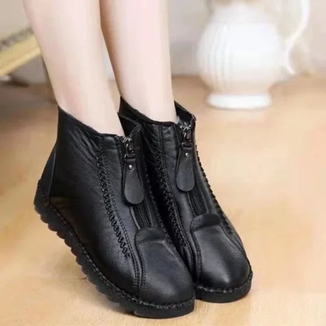 Damen Gefütterte Winterstiefeletten aus Leder – Warme Boots mit Fleecefutter und Reißverschluss