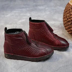 Damen Gefütterte Winterstiefeletten aus Leder – Warme Boots mit Fleecefutter und Reißverschluss
