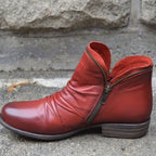 Damen Slouchy Ankle Boots aus Leder – Gerüschte Stiefeletten mit Reißverschluss, Herbst Winter