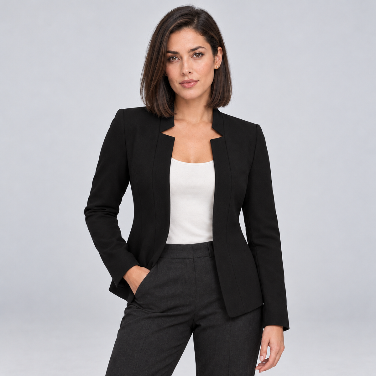 Damen Blazer ohne Knöpfe – Offener Stretch-Blazer mit Reverskragen, Herbst