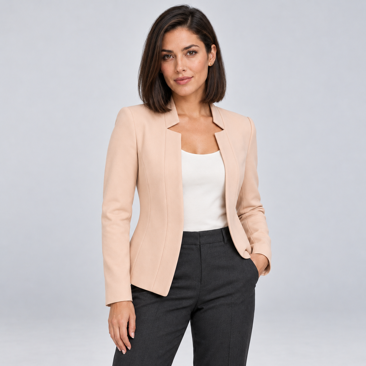 Damen Blazer ohne Knöpfe – Offener Stretch-Blazer mit Reverskragen, Herbst