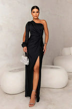 Damen One-Shoulder Abendkleid Maxi mit fließenden Ärmeln