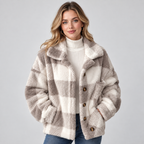 Damen Karierte Teddy-Hemdjacke – Oversize Shacket mit Knopfleiste, Herbst Winter