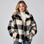 Damen Karierte Teddy-Hemdjacke – Oversize Shacket mit Knopfleiste, Herbst Winter