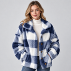 Damen Karierte Teddy-Hemdjacke – Oversize Shacket mit Knopfleiste, Herbst Winter