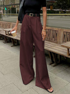 Damen Marlenehose High Waist mit weitem Bein und Bundfalten