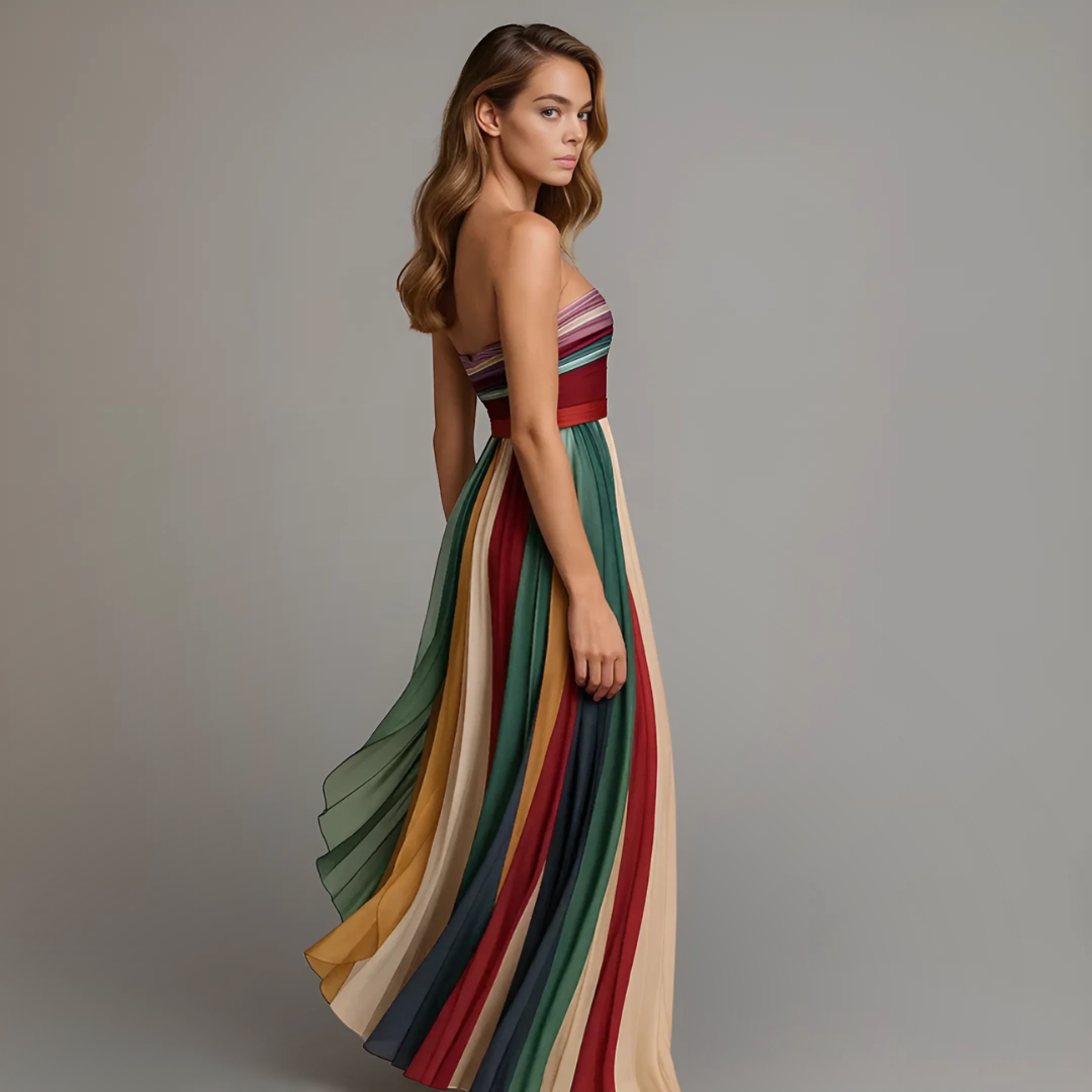Damen Plissee Maxikleid Abendkleid mit Trägern