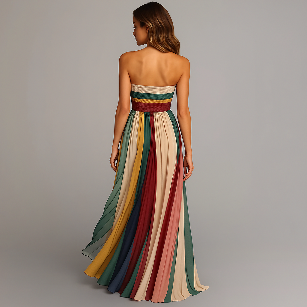Damen Plissee Maxikleid Abendkleid mit Trägern