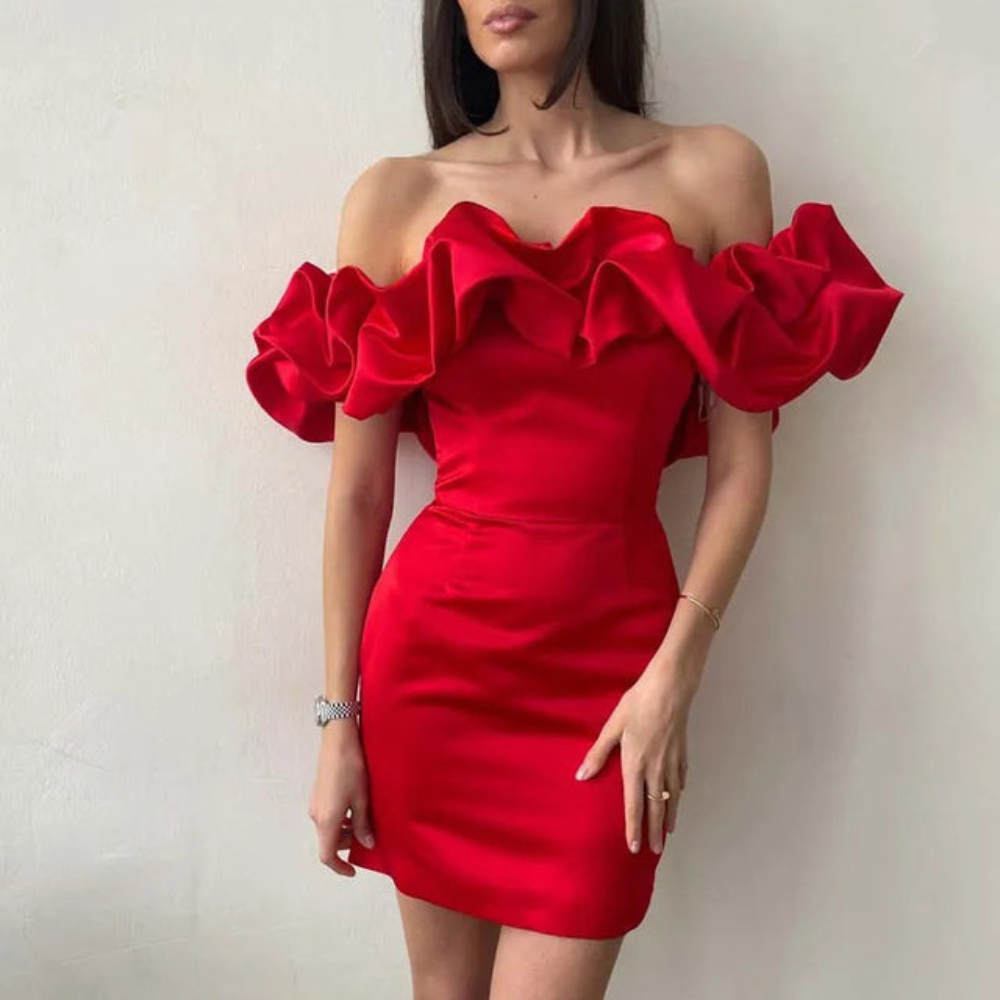 Damen Rüschen-Minikleid – Partykleid für Weihnachtsfeier & Silvester