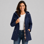Damen Regenjacke mit Kapuze und karierter Innenfütterung – Leichte Übergangsjacke mit Taillenzug, Herbst