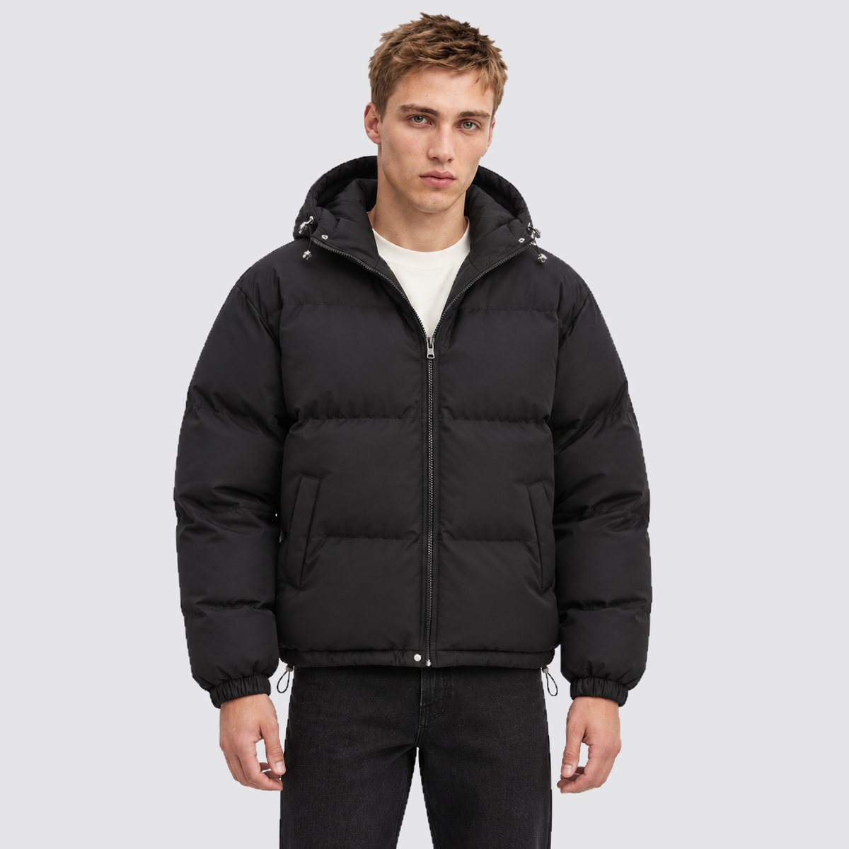 Unisex Pufferjacke mit Kapuze – Warme Steppjacke aus Baumwollmischung, Winter