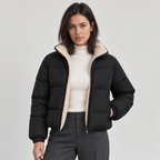 Damen Kurze Steppjacke mit Teddykragen – Pufferjacke mit Stehkragen und Reißverschluss, Winter