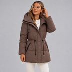 Damen Steppparka mit Kapuze und Taillenzug – Warme Winterjacke in Halblang