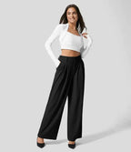 Damen Marlenehose mit Bundfalten – High Waist Stoffhose mit weitem Bein