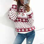 Damen Weihnachtspullover mit Weihnachtsmann & Schneeflocken – Strickpullover, Winter, Lockere Passform
