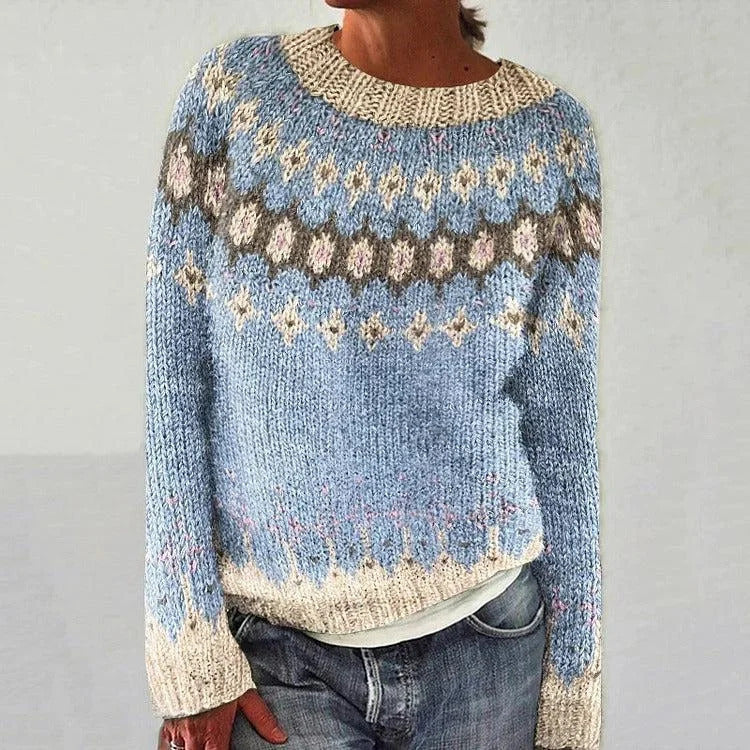 Damen Norweger Weihnachtspullover mit Rundpasse – Strickpullover, Winter, Lockere Passform