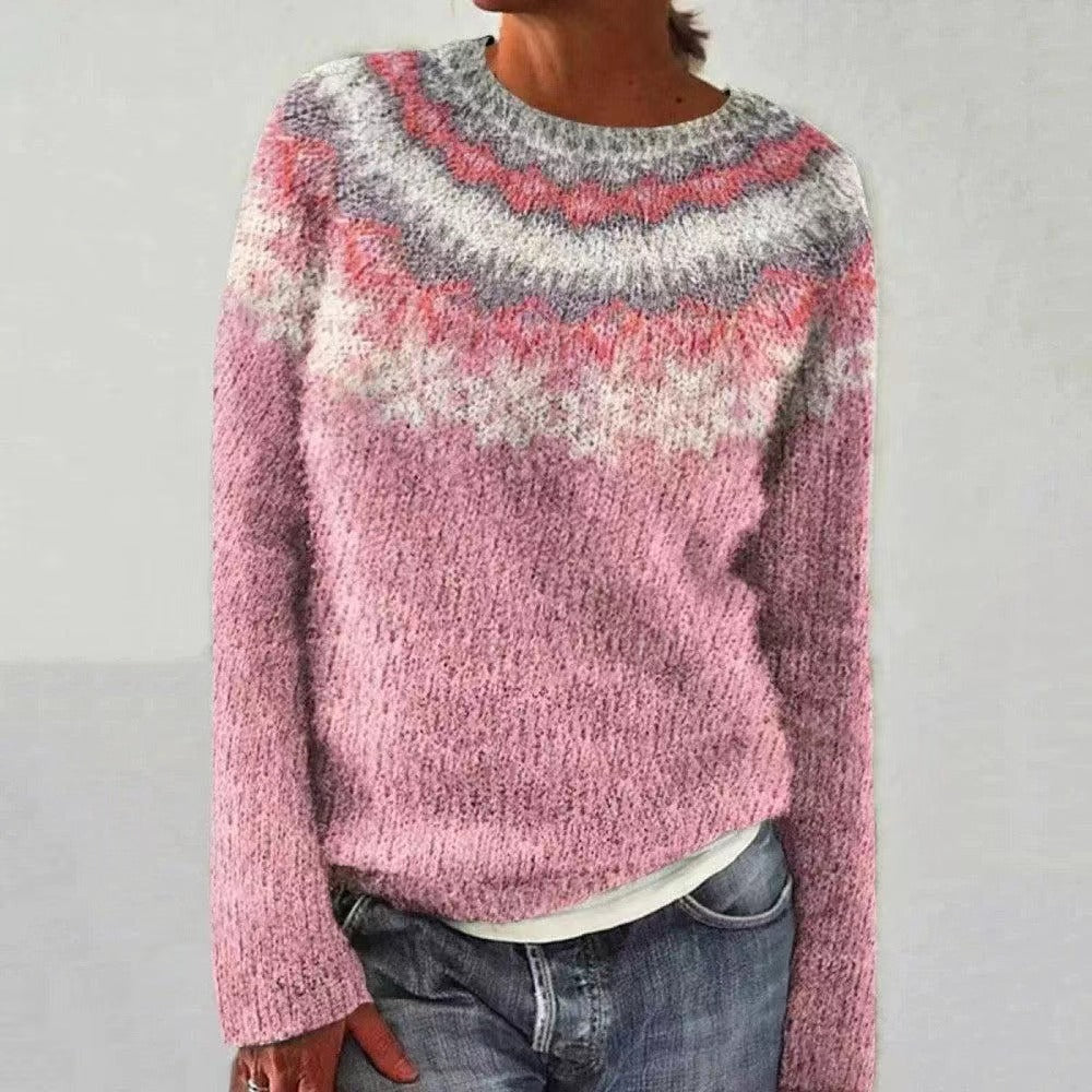Damen Norweger Weihnachtspullover mit Rundpasse – Strickpullover, Winter, Lockere Passform
