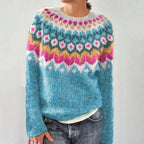 Damen Norweger Weihnachtspullover mit Rundpasse – Strickpullover, Winter, Lockere Passform
