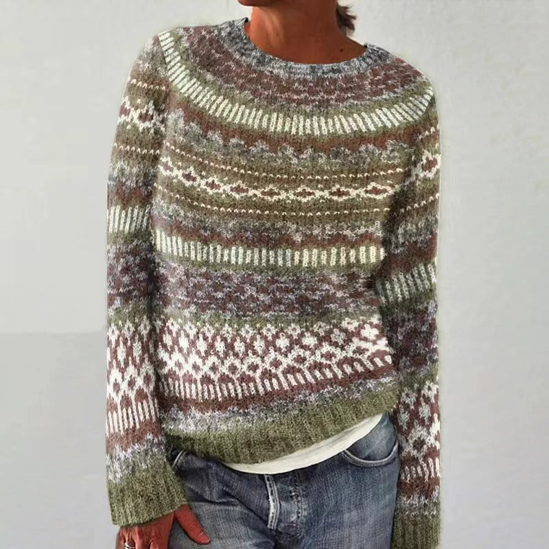 Damen Norweger Weihnachtspullover mit Rundpasse – Strickpullover, Winter, Lockere Passform