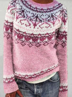 Damen Norweger Weihnachtspullover mit Rundpasse – Strickpullover, Winter, Lockere Passform