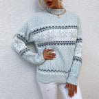 Damen Norweger Weihnachtspullover mit Schneeflocken – Strickpullover, Winter, Lockere Passform
