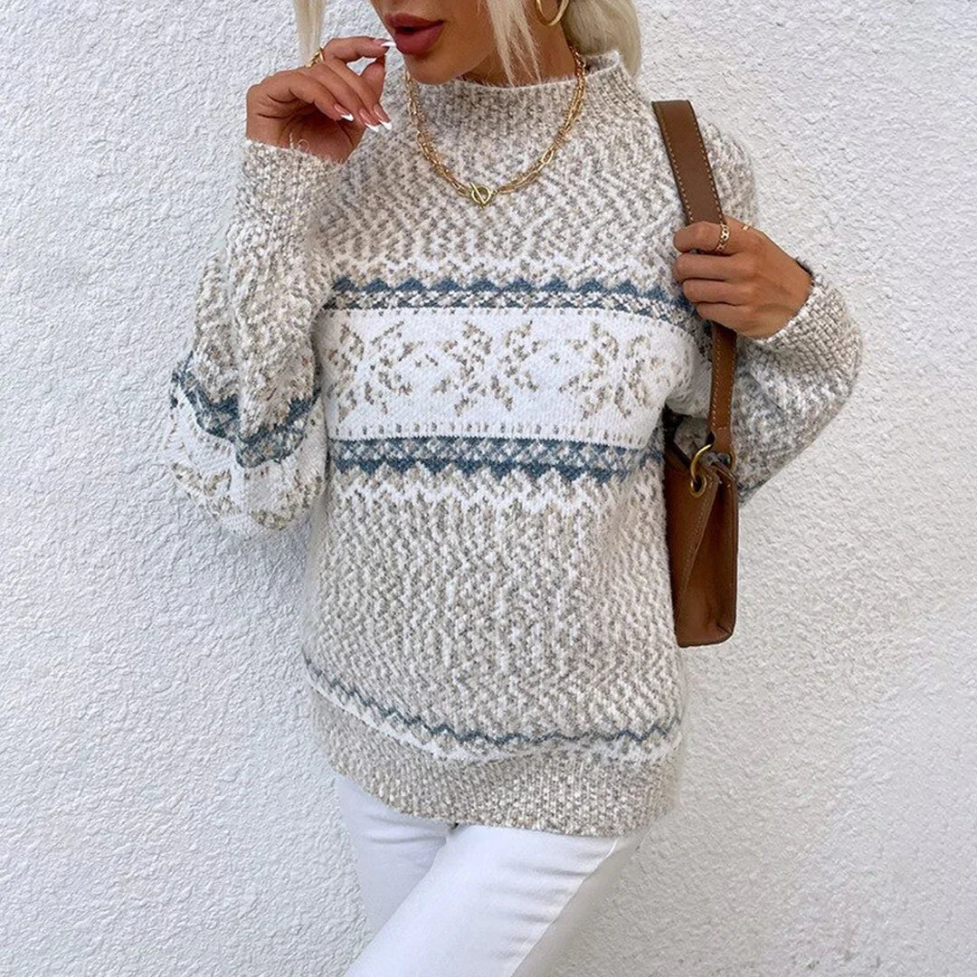 Damen Norweger Weihnachtspullover mit Schneeflocken – Strickpullover, Winter, Lockere Passform
