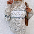 Damen Strickpullover mit Schneeflockenmuster – Gemütlicher Winterpullover, Lockere Passform
