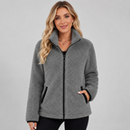 Damen Teddy-Fleecejacke mit Stehkragen – Kuschelige Plüschjacke mit Reißverschluss, Herbst Winter