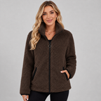 Damen Teddy-Fleecejacke mit Stehkragen – Kuschelige Plüschjacke mit Reißverschluss, Herbst Winter