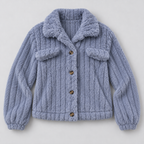 Damen Teddyjacke mit Knopfleiste – Kurze Borg-Fleece Jacke mit Hemdkragen, Herbst Winter