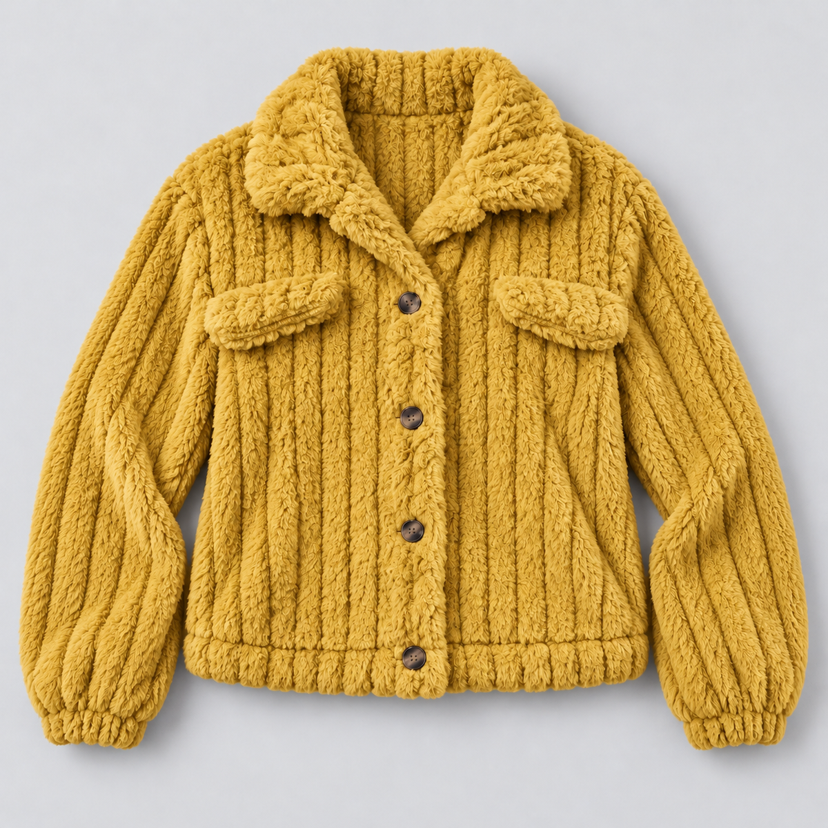 Damen Teddyjacke mit Knopfleiste – Kurze Borg-Fleece Jacke mit Hemdkragen, Herbst Winter