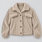 Damen Teddyjacke mit Knopfleiste – Kurze Borg-Fleece Jacke mit Hemdkragen, Herbst Winter