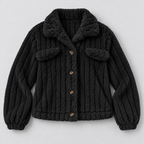 Damen Teddyjacke mit Knopfleiste – Kurze Borg-Fleece Jacke mit Hemdkragen, Herbst Winter