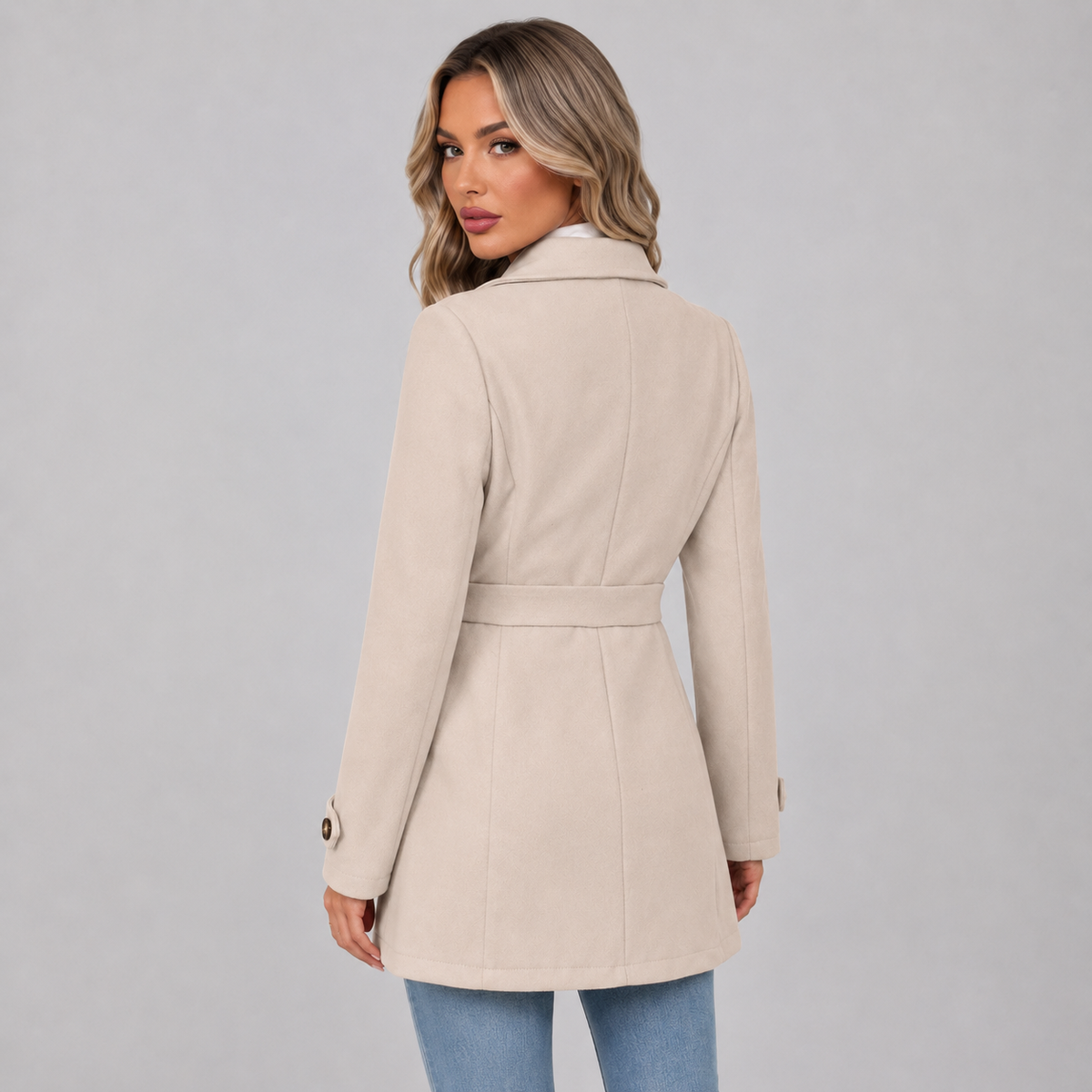 Damen Taillierter Mantel mit Bindegürtel und Reverskragen – Eleganter Übergangsmantel, Herbst Winter