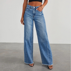 Damen Wide Leg Jeans High Waist im Vintage-Look mit ausgefranstem Saum