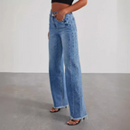 Damen Wide Leg Jeans High Waist im Vintage-Look mit ausgefranstem Saum
