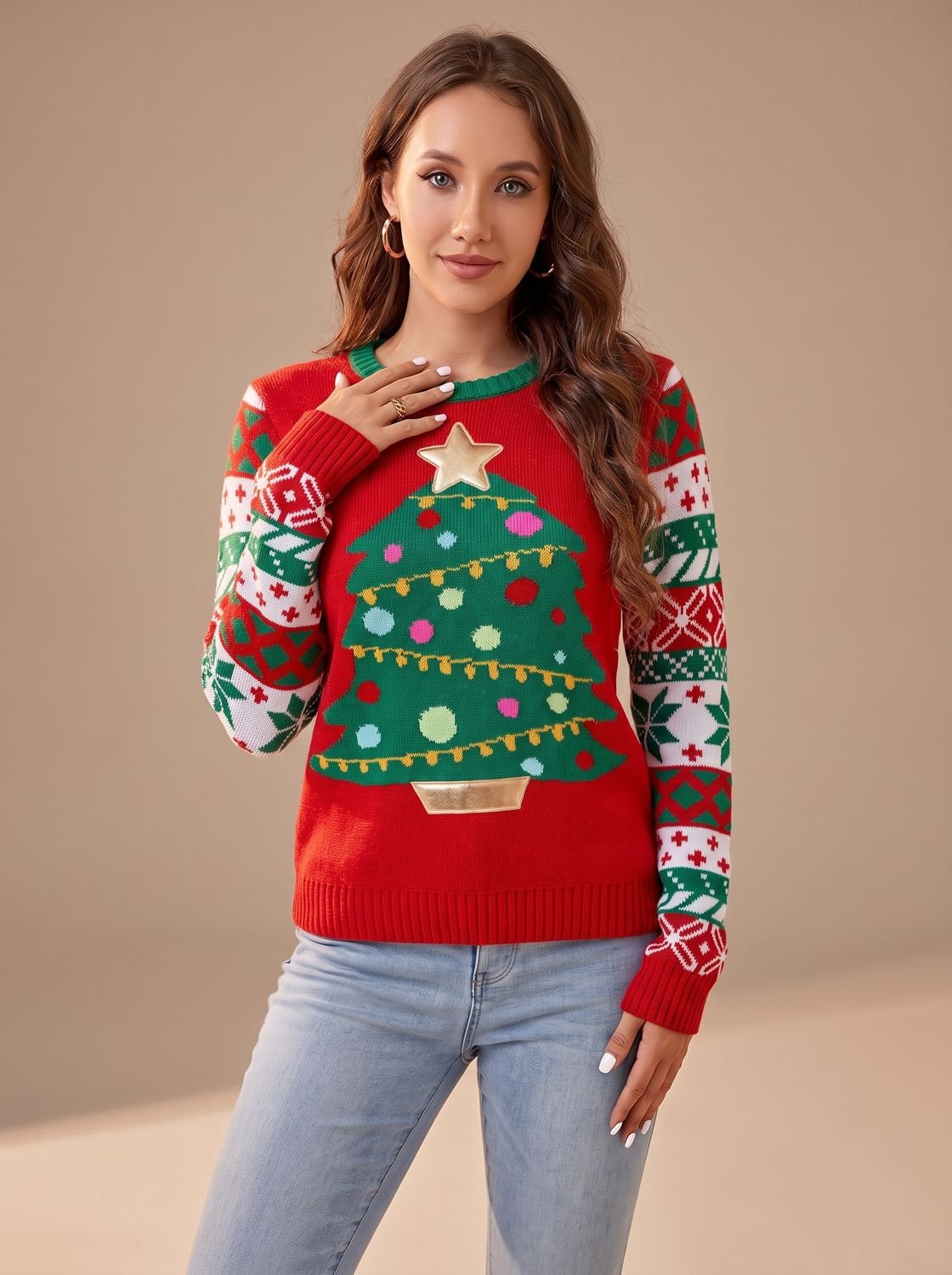 Damen Lustiger Weihnachtspullover – Strickpullover mit Spruch & Weihnachtsmuster, Winter