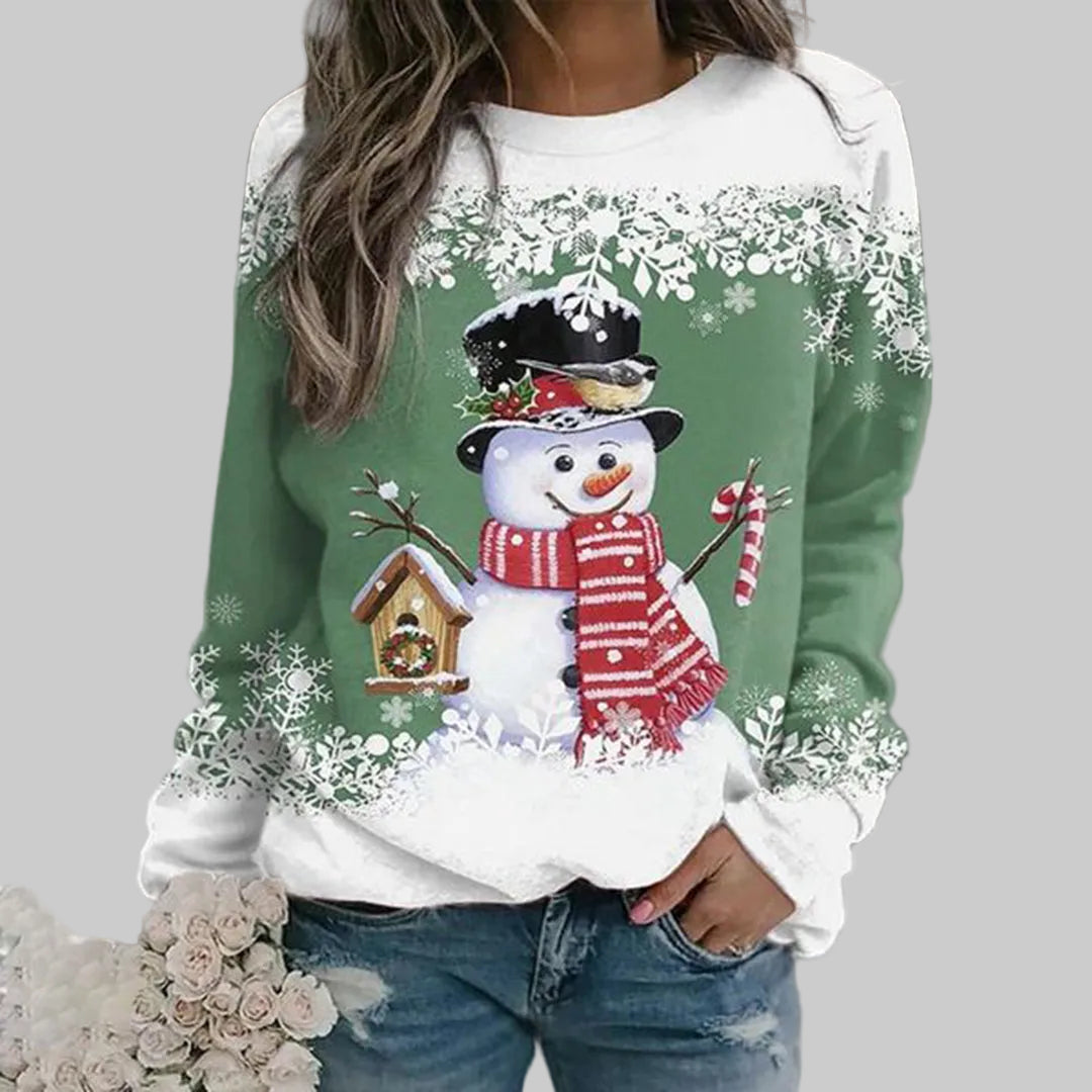 Damen Weihnachtspullover mit Schneemann – Festliches Winter-Sweatshirt, Lockere Passform