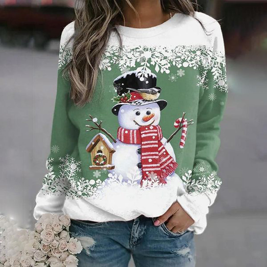 Damen Weihnachtspullover mit Schneemann – Festliches Winter-Sweatshirt, Lockere Passform