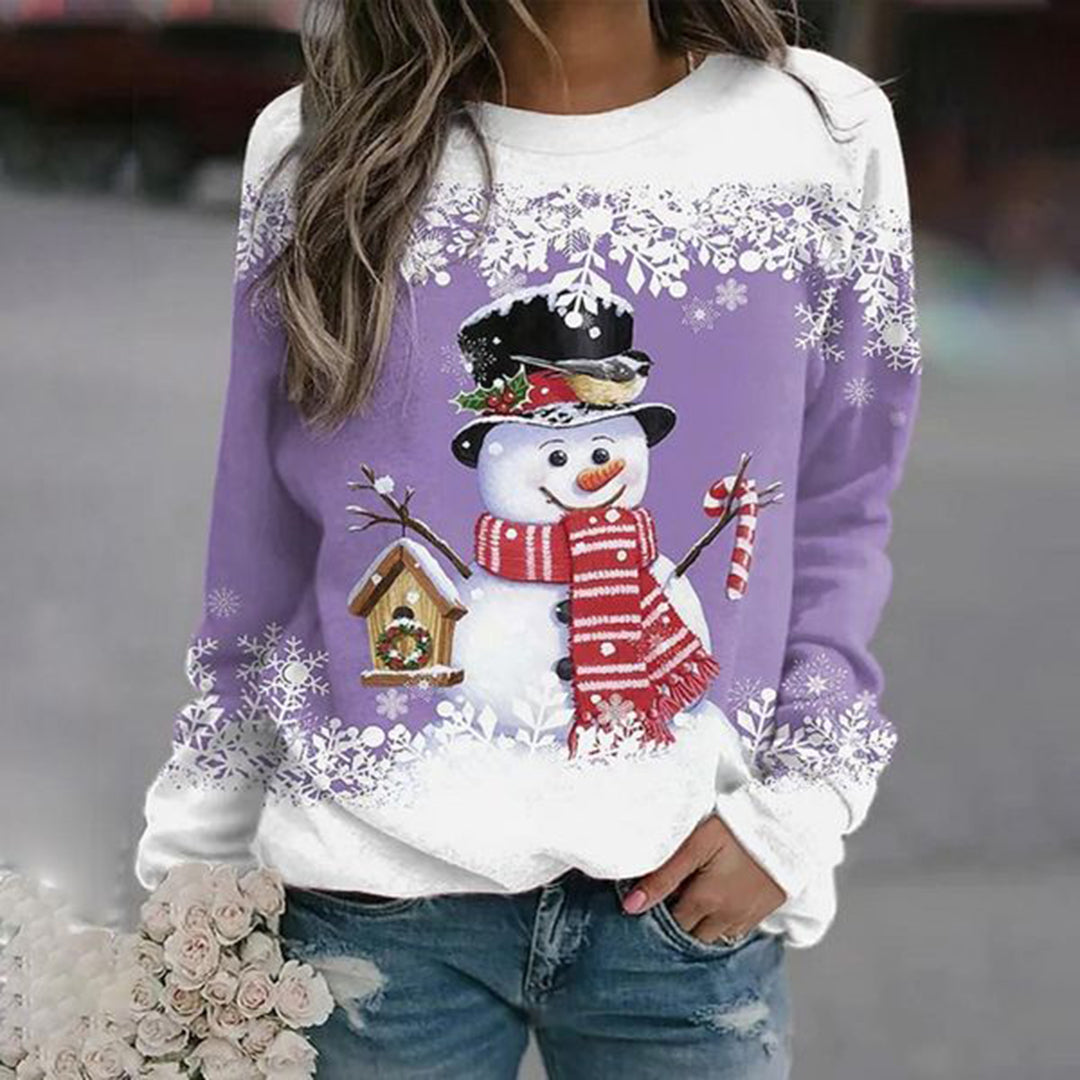 Damen Weihnachtspullover mit Schneemann – Festliches Winter-Sweatshirt, Lockere Passform