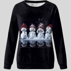 Damen Weihnachtspullover Schwarz mit Schneemann-Print – Weiches Sweatshirt, Winter, Langarm
