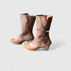 Damen Westernstiefel Braun – Cowboystiefel im Used-Look mit Komfortfußbett, Herbst Winter