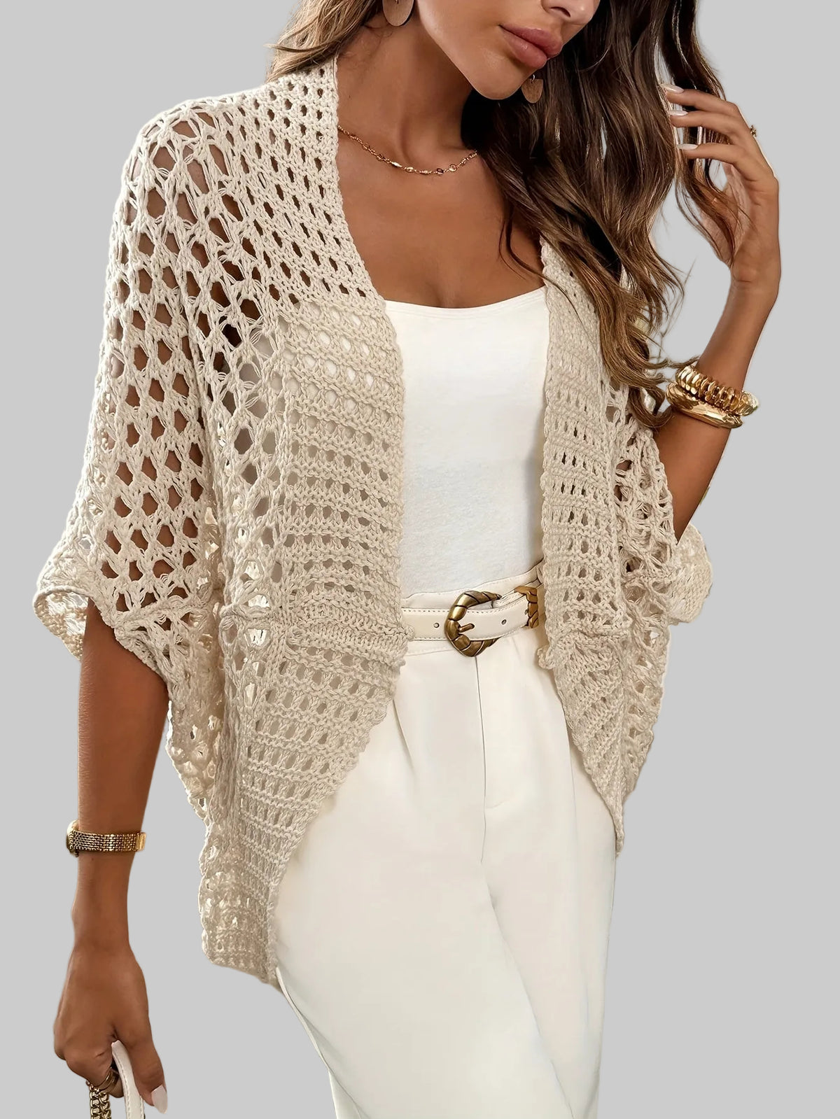 Damen Winter Cardigan mit offenem Drapé-Design