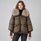 Damen Kurze Steppjacke mit großem Kunstfellkragen – Warme Winterjacke mit Wattierung