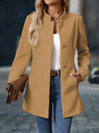 Damen figurbetonter Blazer mit Stehkragen und Seitentaschen