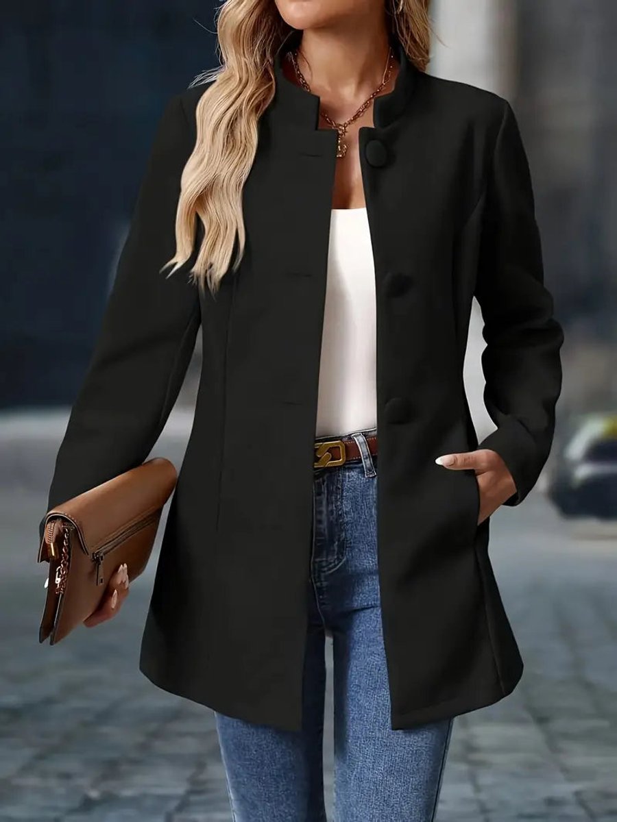Damen figurbetonter Blazer mit Stehkragen und Seitentaschen