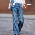 Damen Wide Leg Jeans High Waist – weite Jeans mit Bundfalten