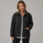 Damen Steppjacke mit Rautensteppung und Kontrastkragen – Leichte Übergangsjacke mit Taschen, Herbst Winter