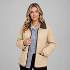 Damen Steppjacke mit Rautensteppung und Kontrastkragen – Leichte Übergangsjacke mit Taschen, Herbst Winter