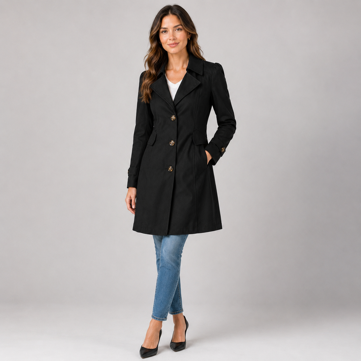 Damen Kurzer Trenchcoat – Taillierter Übergangsmantel mit Knopfleiste, Herbst
